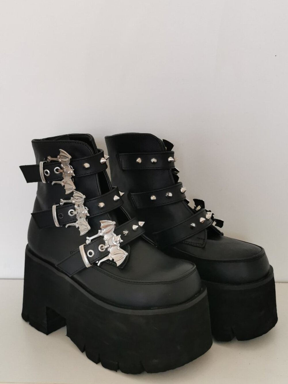 Demonia, "Ashes-55", Women 6, Black Vegan Leather